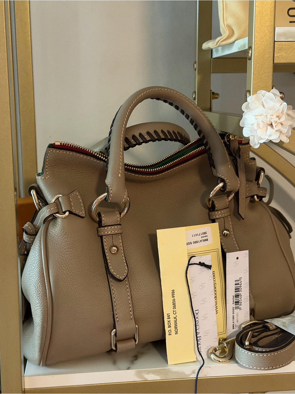 Dooney & Bourke Florentine Micro Satchel Taupe With Dustbag & Strap